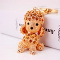 Golden poodle keychain with champagne rhinestones and metallic ring attachment - Gold Puppy