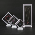 White PE film floating jewelry display box set with bases for rings and necklaces - 7x7x2cm / White