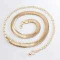 Elegant gold metal waist chain belt with flat herringbone pattern and bead drop pendant - Gold