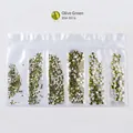 Stras verde oliva para manicura tallas SS4 a SS16 con bolsa de seis rejillas de almacenamiento - SS4-SS16(6 Rejillas) / Verde oliva