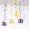 30th Birthday Party Spiral Hanging Decorations in Metallic Black, Gold and Silver - 30 Years Old / Gold/Silver/Black