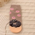 Women's cotton ankle socks featuring cute chocolate doughnut prints in light brown color - One Size / Light Brown Donut (3550C)