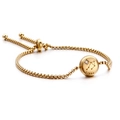 Golden Libra zodiac box chain bracelet with engraved disc and crystal accent - Libra (KB120308-KFC)