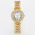 Elegante orologio da donna al quarzo in oro con strass e quadrante a numeri romani - Solo orologio / Oro