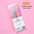 Lot de 6 surligneurs à double pointe bicolore avec boîte sur fond rose uni - 6 Pièces Bicolore/Paquet / Bicolore à Double Pointe