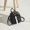 Mini zaino nero da donna in pelle PU con fibbia bianca e fiocco dorato decorativo - Nero