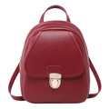 Deep red leather mini backpack for women featuring a shell shape and gold buckle closure - Burgundy