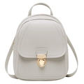 Mini grey shell-shaped backpack with gold twist lock and fine litchi pattern leather - Light Gray