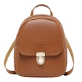 Minimalist brown PU leather mini backpack with golden metal buckle and top handle - Brown