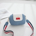 Blue and white leather crossbody phone bag with cherry ornament and striped strap - Blue