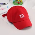 Kids red cotton baseball cap with white embroidered M letter and adjustable strap back - Adjustable / Red