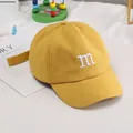 Kids yellow cotton baseball cap with white 'm' letter embroidery and adjustable strap - Adjustable / Yellow