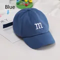Blue kids baseball cap with white M letter embroidery and classic curved brim - Adjustable / Blue