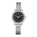 Detailed macro of a silver stainless steel mesh band and black quartz dial watch - Silver Band Black Dial