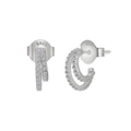 S925 sterling silver double C-shaped hoop earrings with sparkling cubic zirconia inlay - Silver