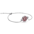 Bracelet en acier inoxydable argenté poli avec breloque rose rouge ajourée vue de profil - Style Argenté (KB120901-KSP)
