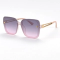 Women's square gradient sunglasses with light pink frames and gold metal temples - Pink Frame Grey Pink Lens