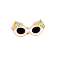 Detail of a creative enamel sunglasses brooch with colorful floral patterns on a gold metal frame - Sunglasses