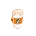 Detail of coffee cup enamel pin featuring vibrant white and orange metal plating - Coffee Cup