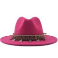 Detail of fuchsia wool fedora featuring ethnic woven band and vintage silver coin charms - M (56-58cm) / Rose Red