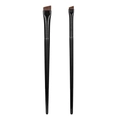 Platte schuine eyeliner- en wenkbrauwpenseelset met houten handvat en bruine borstelharen - A101 Wenkbrauwborstel + A102 Eyelinerborstel Set