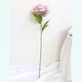 Elegant single lavender faux peony flower with green leaves for home decor - Taro Purple