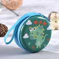 Green cartoon dinosaur tinplate coin purse with blue zipper and handy wrist strap - Letter Dinosaur No. 4 (Light Green)
