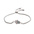 Adjustable silver Hamsa hand box chain bracelet with sparkling evil eye zircon detail - Blue Eye Palm