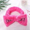 Pink coral fleece headband with a large bow featuring OMG embroidery in high quality - Rose Red