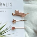 Set di fermagli per capelli in oro rosa con forme di gatto, stella e pianeta in metallo - Gatto Rosa a Cinque Stelle