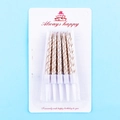 12er-Pack goldene Spiral-Geburtstagskerzen mit weißen Haltern auf Blisterverpackung - 12 Stück / Vergoldet Champagnergold