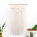 Handmade bohemian cotton rope wall hanging tapestry with tassels and pom-poms in off-white - Butterfly Flower Tapestry