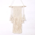 Handmade cream macrame wall hanging with heart pattern and cotton tassels on wood - Wooden Stick Heart Hanging