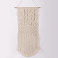 Handmade cream white macrame wall hanging with geometric diamond weave and cotton fringe - Wooden Stick Domi Hanging Decor