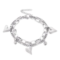 Double-layer silver heart bracelet with Figaro chain and adjustable lobster clasp design - Steel Color (KB150595-Z)