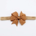 Caramel grosgrain ribbon fishtail bow headband for infants with high elastic band - Brown