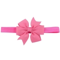 Pink grosgrain fish-tail bow headband for babies on a flexible elastic ribbon strap - Pink