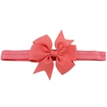 Coral pink baby headband with large ribbed fishtail bow and high elasticity band - Coral Pink