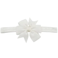 Soft white elastic baby headband featuring a classic ribbed fishtail ribbon bow detail - White