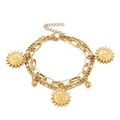 Double-layered gold titanium bracelet featuring sun pendants and paperclip chain style - Gold (KB150592-Z)