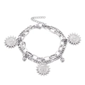Double-layer silver stainless steel bracelet featuring sun pendants and paperclip chain - Steel Color (KB150593-Z)