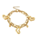 Bracciale multistrato in acciaio inossidabile dorato con ciondoli a cuore e perle - Oro