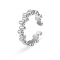 Unregelmäßiger geometrischer Edelstahlring in Silber mit ovalen Perlen-Details - 17 Offen Verstellbar / Silber