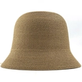 Detailed view of the woven texture and natural fibers on the brown straw sun hat - Khaki
