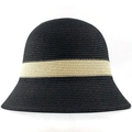 Foldable Hepburn style straw sun hat for women with black weave and beige ribbon - Black Color with Beige Band Style (03)