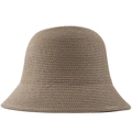 Close-up of khaki woven straw sun hat with dense spiral texture and brim detail - Pink