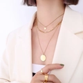 Three-layer 18K gold-plated titanium steel chain necklace set with circular pendants - Gold