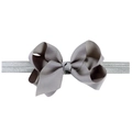 Elastic silver headband with large grey grosgrain bow for girls and infants - 23-Silver Grey