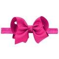 Elastic baby headband with a vibrant rose red grosgrain ribbon bow on a white background - 29-Magenta