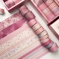 Pink cherry blossom washi tape set featuring cherry and grid patterns for DIY decoration - Cherry Pink Party